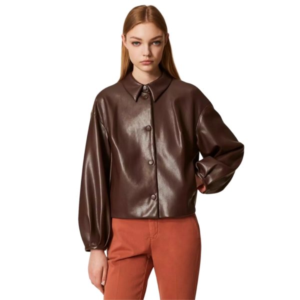 Giacca Twinset effetto pelle con colletto a camicia