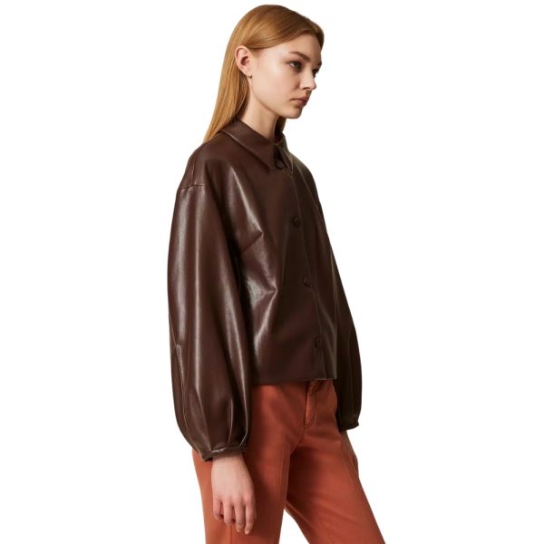Giacca Twinset effetto pelle con colletto a camicia