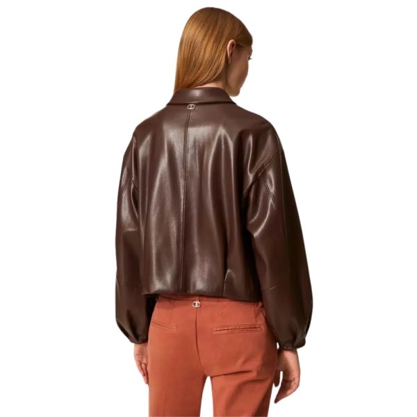 Giacca Twinset effetto pelle con colletto a camicia