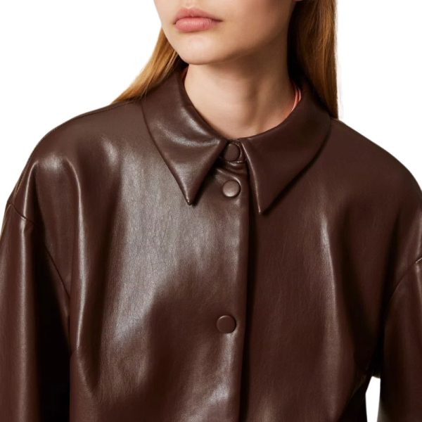 Giacca Twinset effetto pelle con colletto a camicia