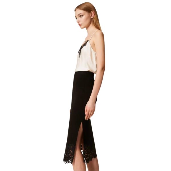 Gonna Longuette Twinset in maglia con pizzo