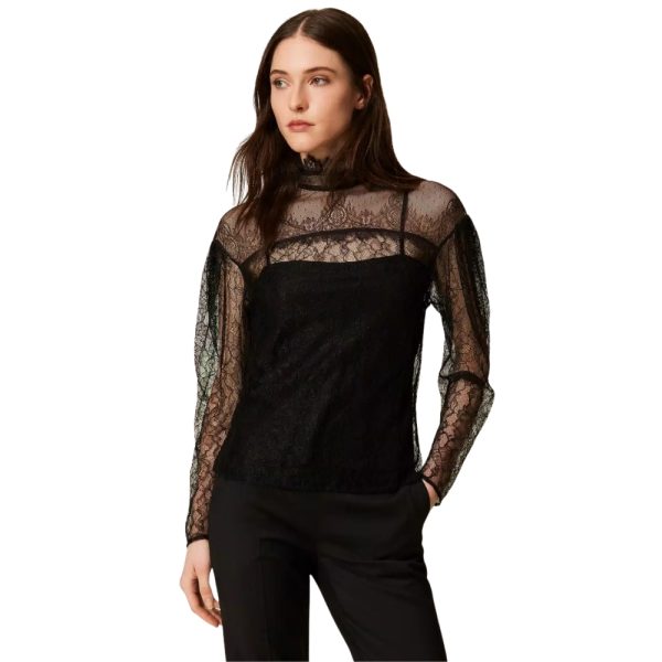 Blusa Twinset in pizzo con volant