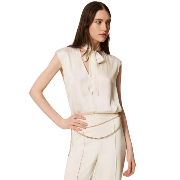 Top Twinset in raso jacquard con fiocco