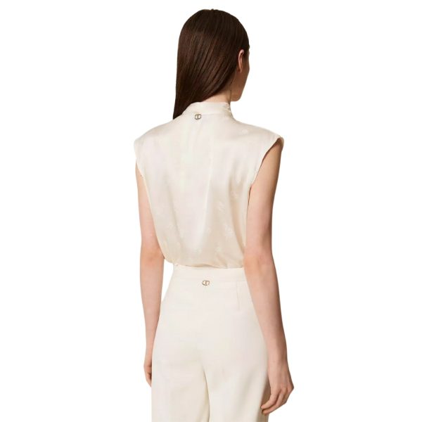 Top Twinset in raso jacquard con fiocco