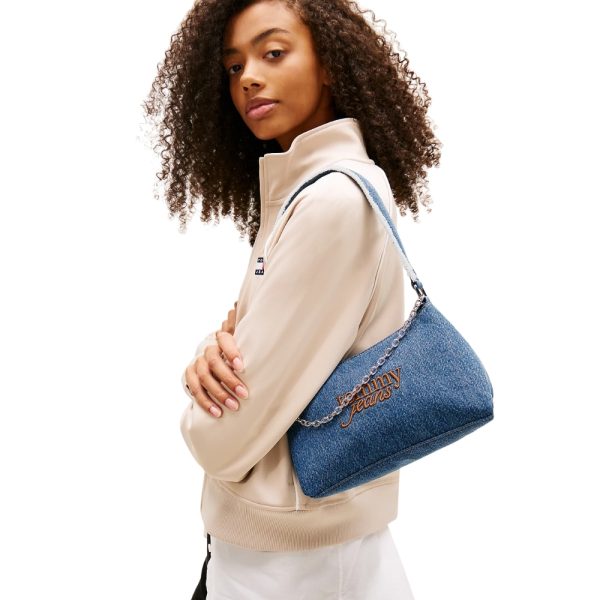 Borsa Tommy Jeans in denim con catenella e logo ricamato