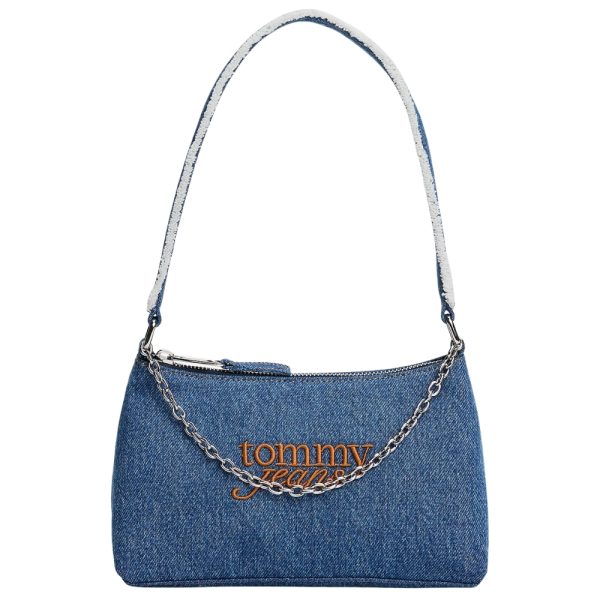 Borsa Tommy Jeans in denim con catenella e logo ricamato