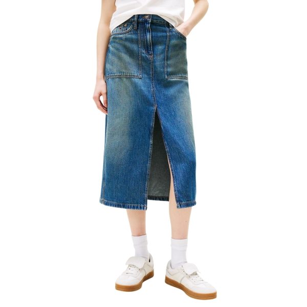 Gonna Tommy Jeans midi Claire in denim con tasche