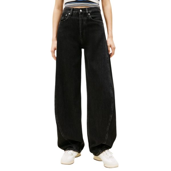 Jeans Tommy Jeans barrel fit a vita media neri