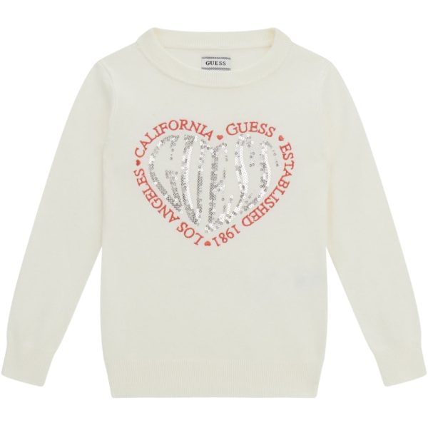 Maglione Guess con cuore paillettes e scritta rossa