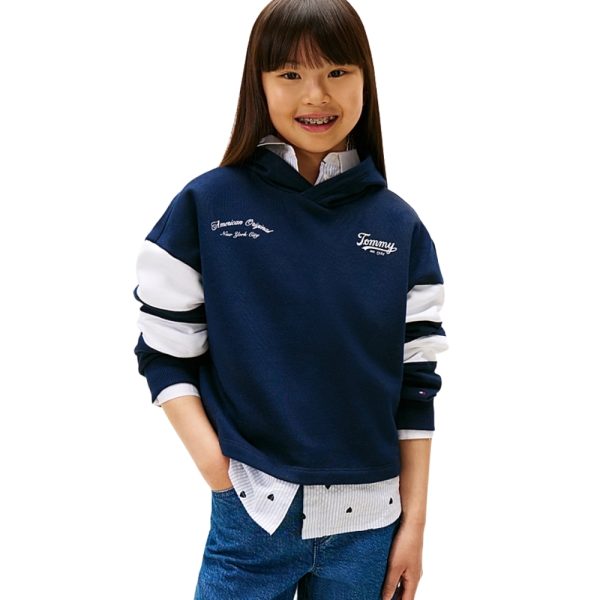 Felpa Tommy Hilfiger junior color block con cappuccio e logo