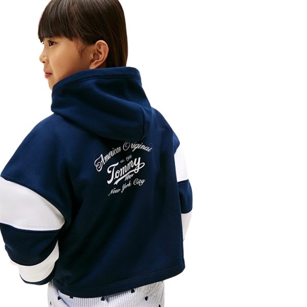 Felpa Tommy Hilfiger junior color block con cappuccio e logo