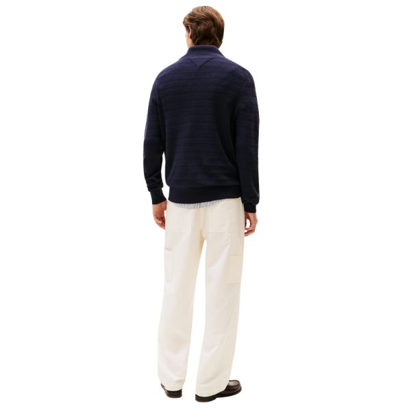 Pullover Tommy Hilfiger a righe tramate con mezza zip